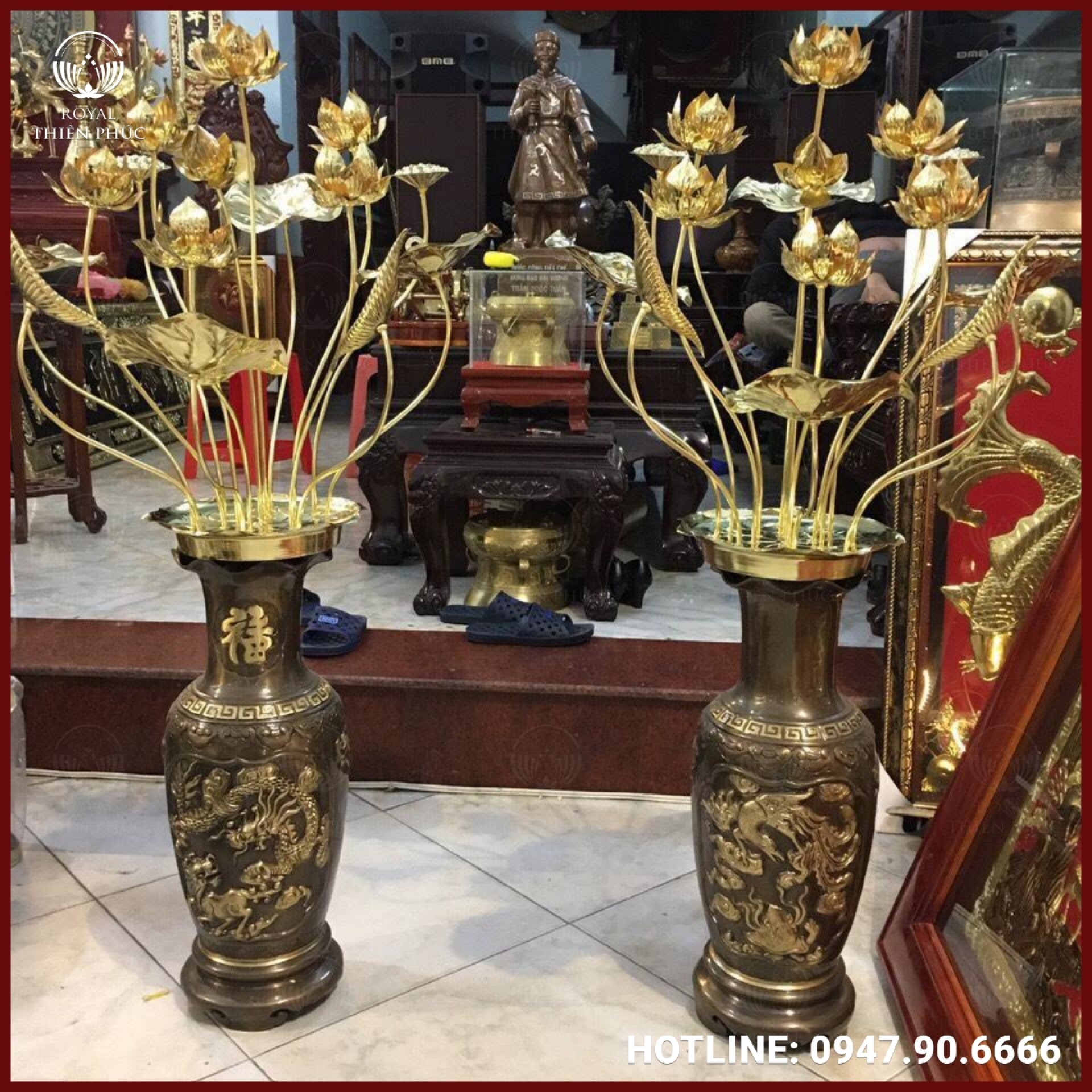 Bó hoa sen đồng tinh xảo đồng vàng