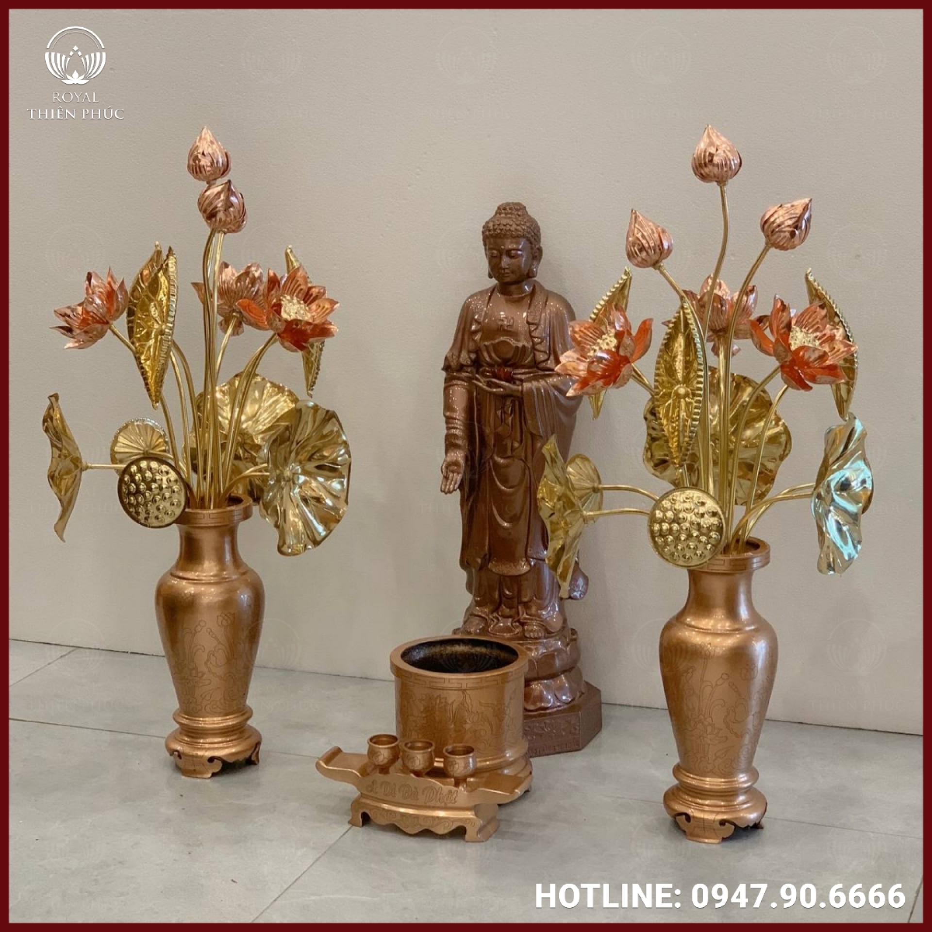 Tượng Phật A Di Đà đứng bằng đồng đỏ cao 60cm