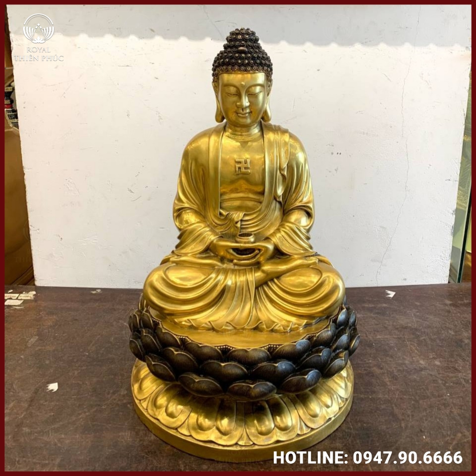  Tượng Phật A Di Đà ngồi trên đài sen bằng đồng vàng cao 60cm