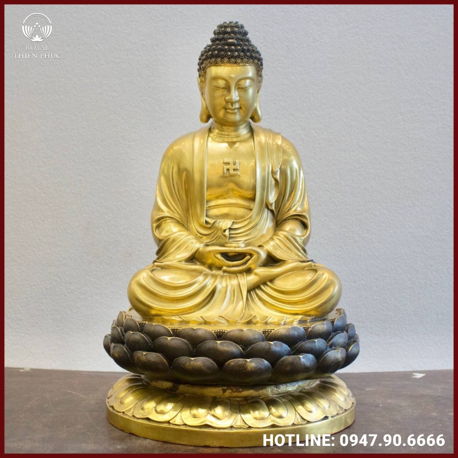  Tượng Phật A Di Đà ngồi trên đài sen bằng đồng vàng cao 60cm