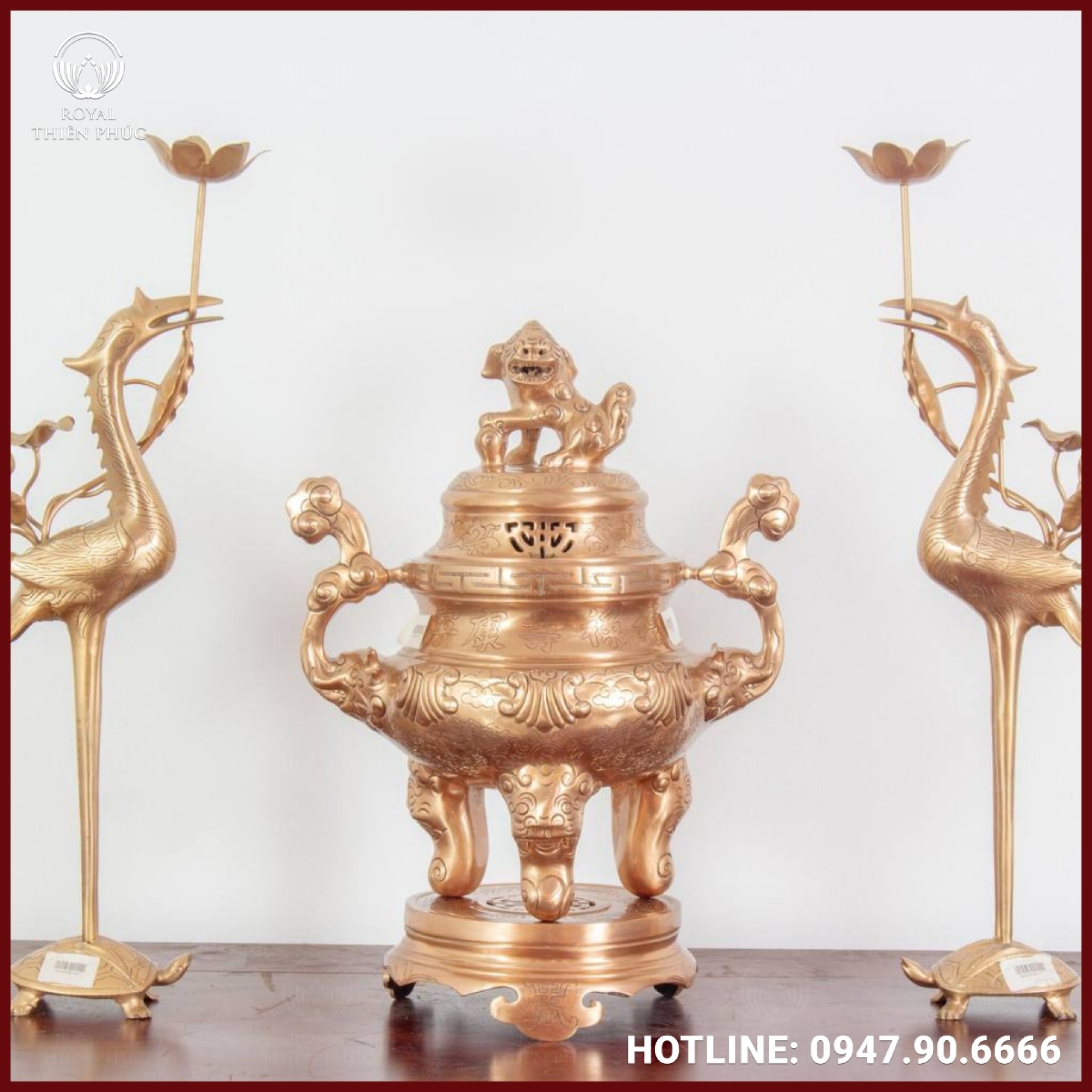 Bộ tam sự hạc thờ cúng đồng đỏ