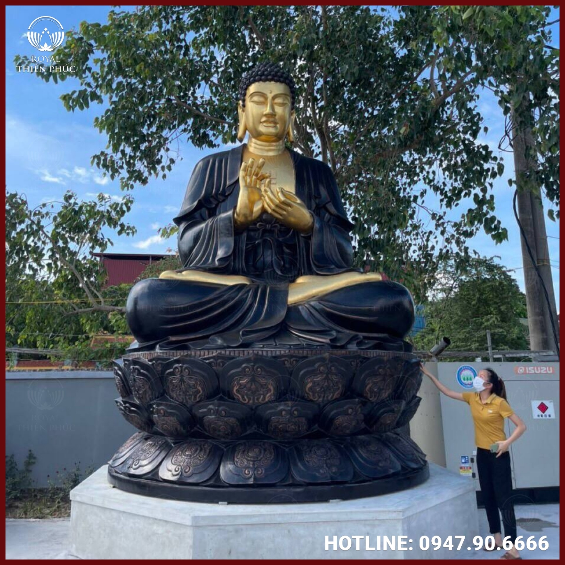 Tượng Phật A Di Đà bằng đồng đỏ làm màu cỡ lớn