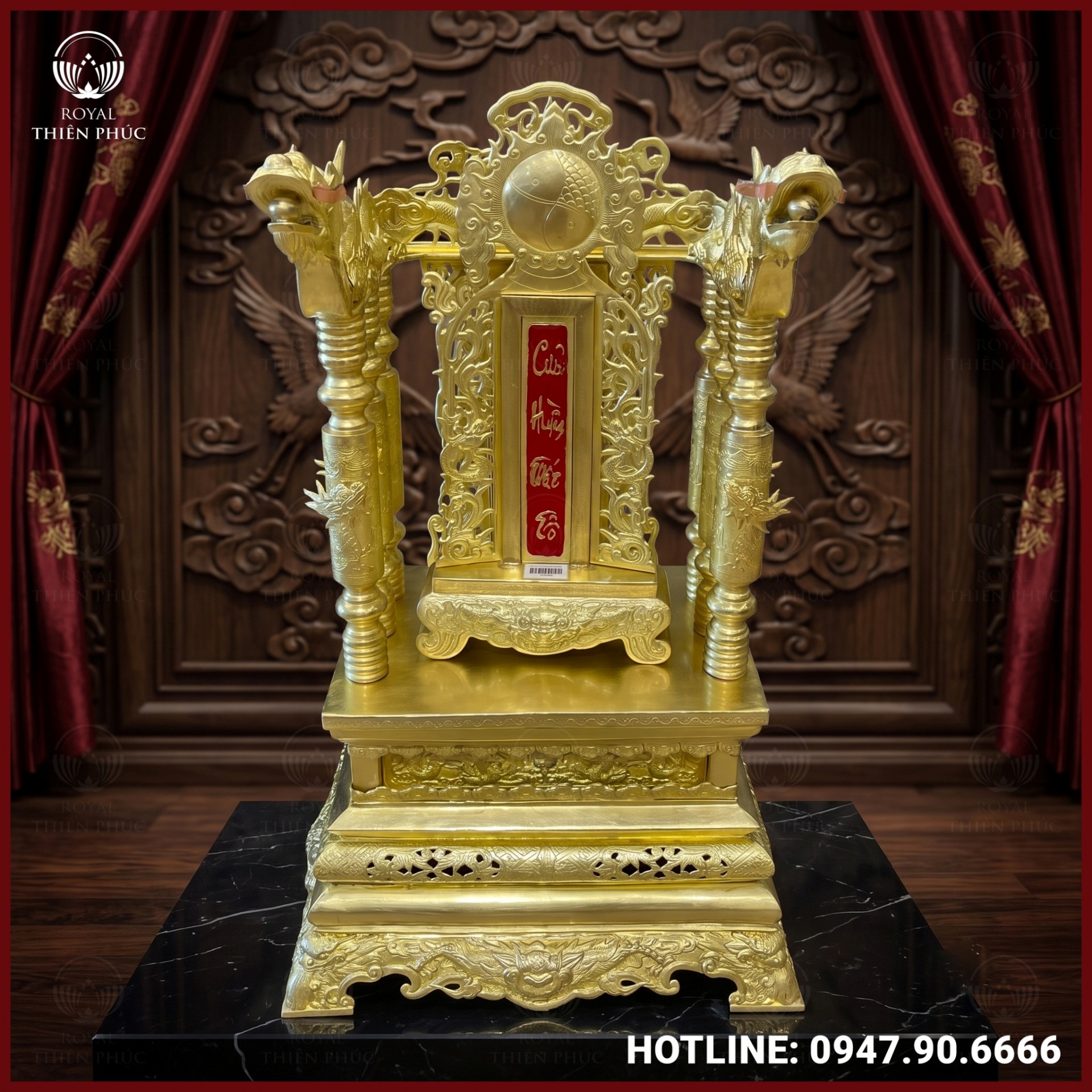 Ngai thờ 68cm đồng vàng đặt bài vị cửu huyền thất tổ cao 40cm x 20cm