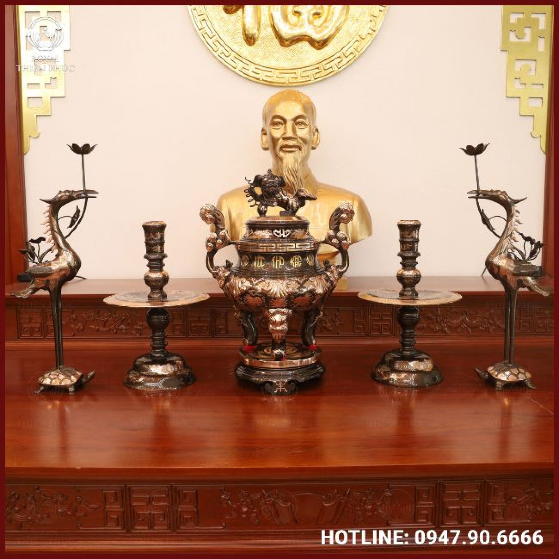 Bộ ngũ sự đồng đỏ cạo màu cao 60cm
