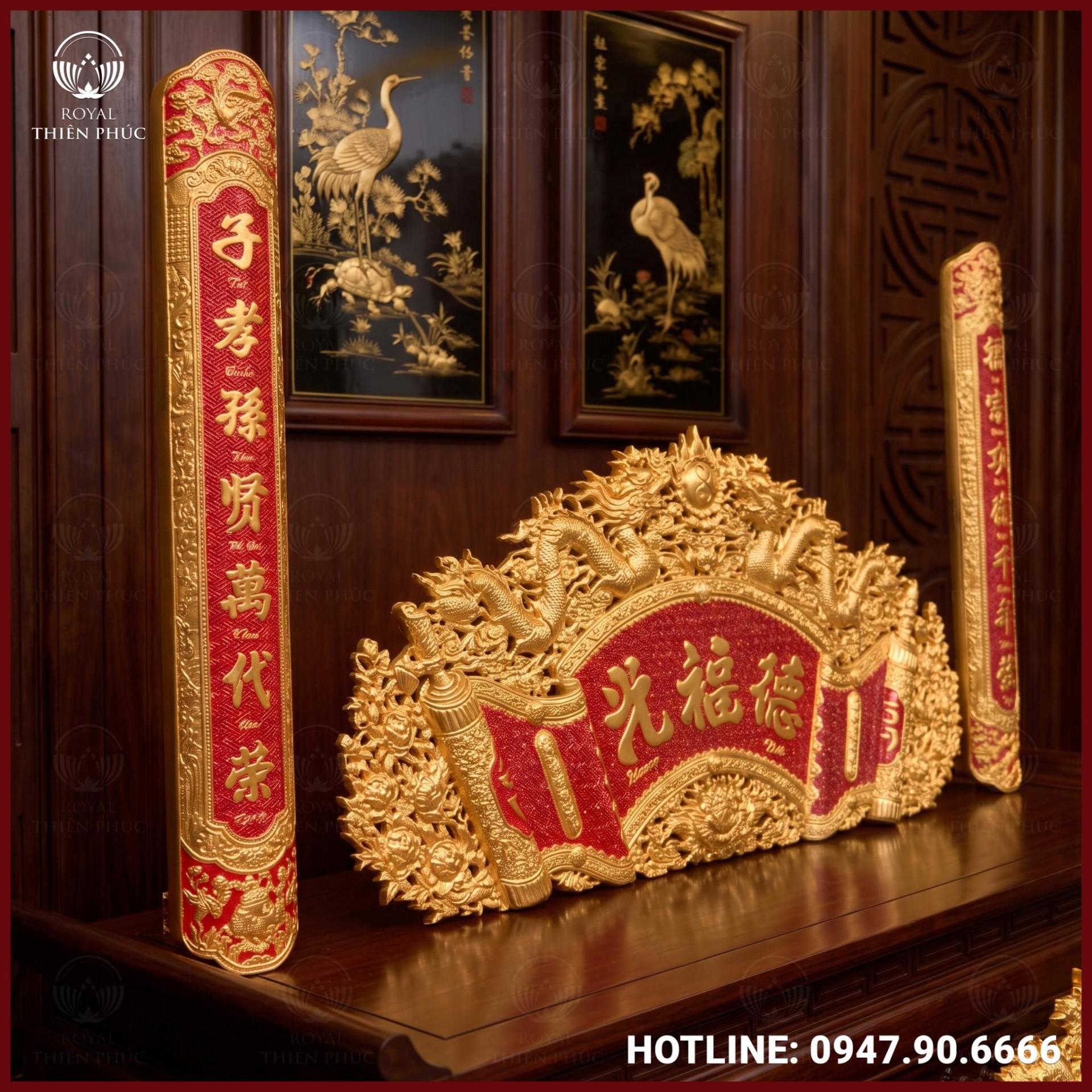 Mẫu cuốn thư câu đối dát vàng 9999