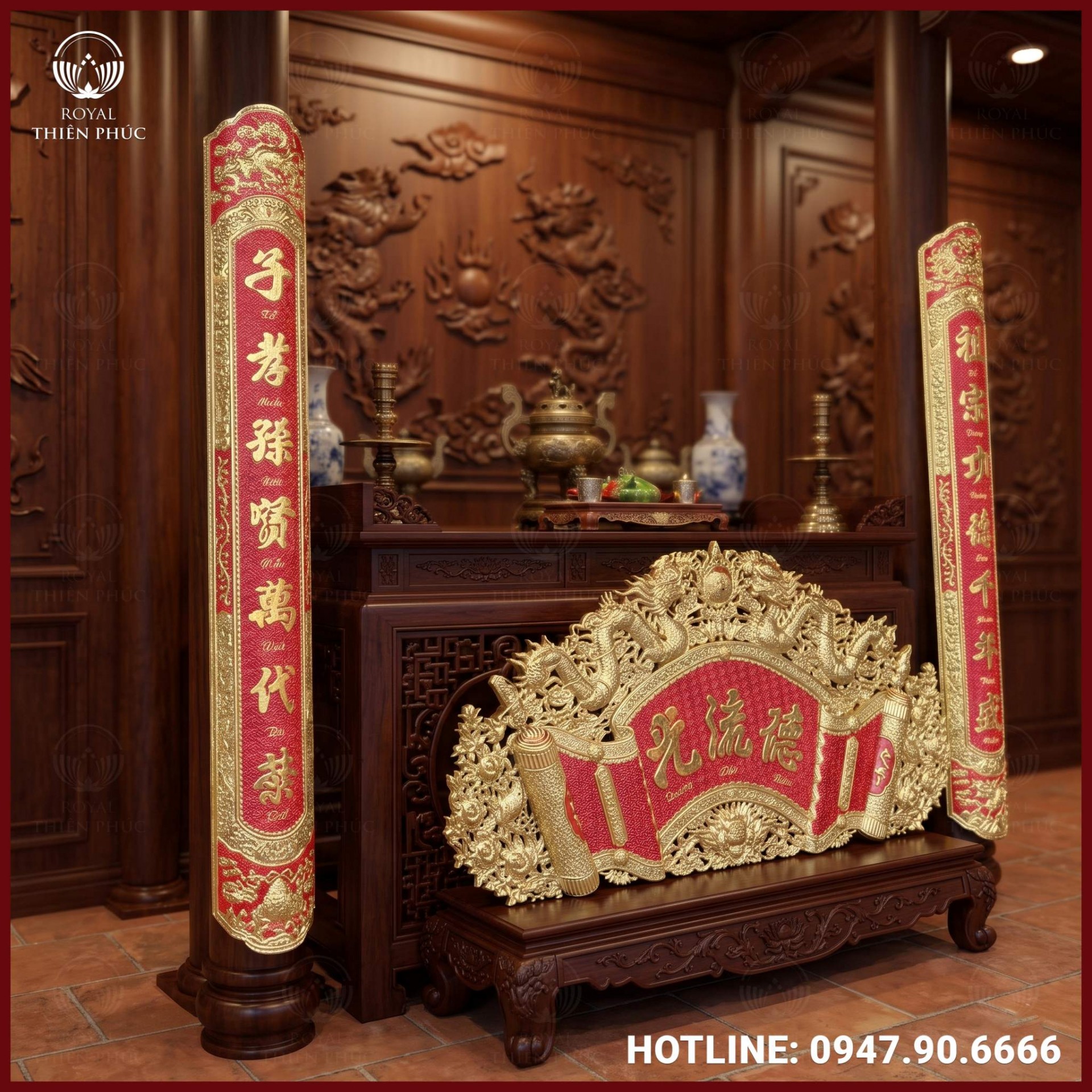 Bộ cuốn thư câu đối Đức Lưu Quang bằng đồng