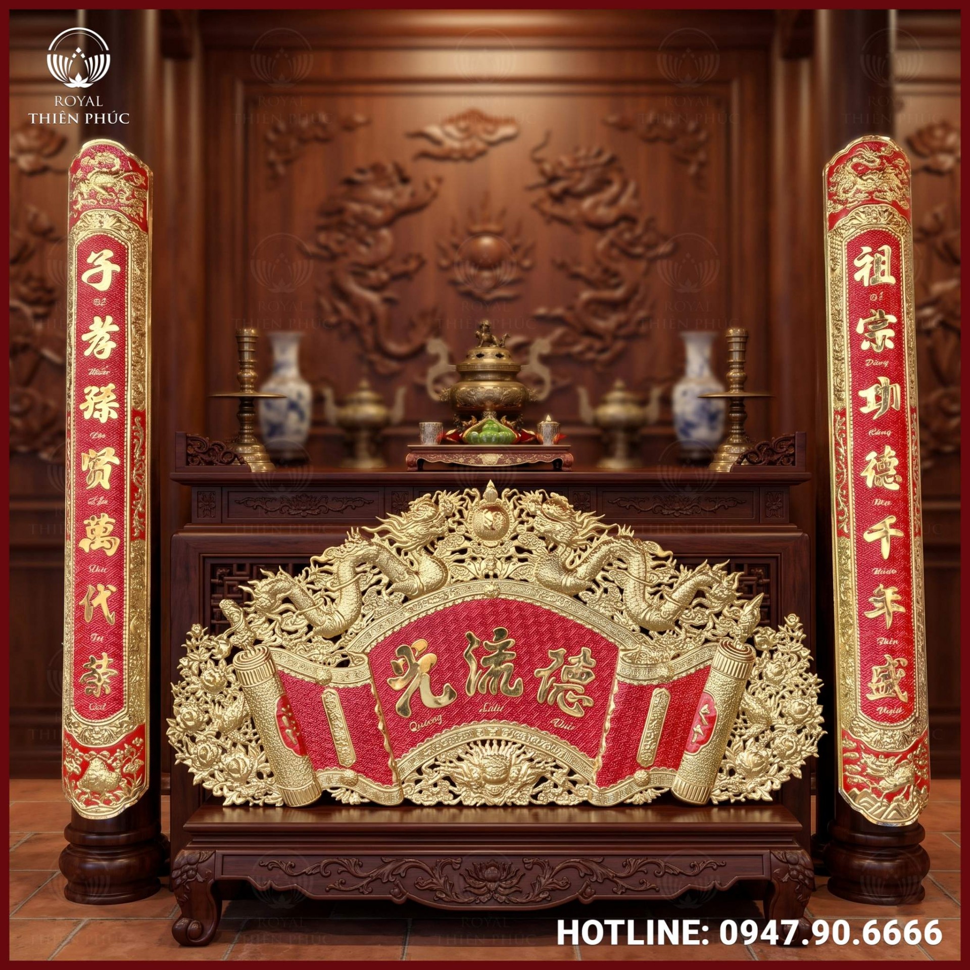 Bộ cuốn thư câu đối Đức Lưu Quang bằng đồng