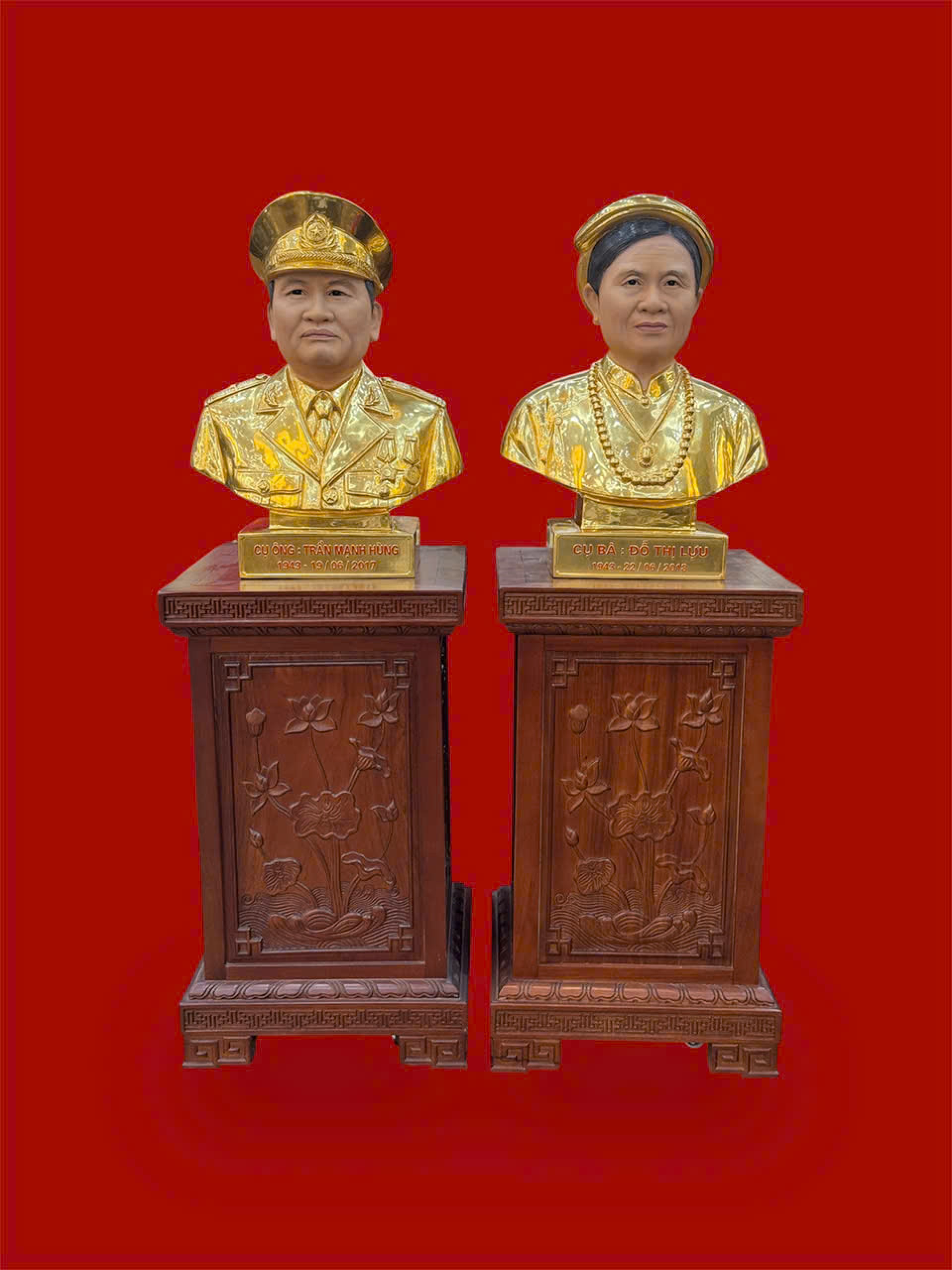 Đồ đồng Thiên Phúc hoàn thiện tượng truyền thần bằng đồng dát vàng vẽ phấn diện 48cm