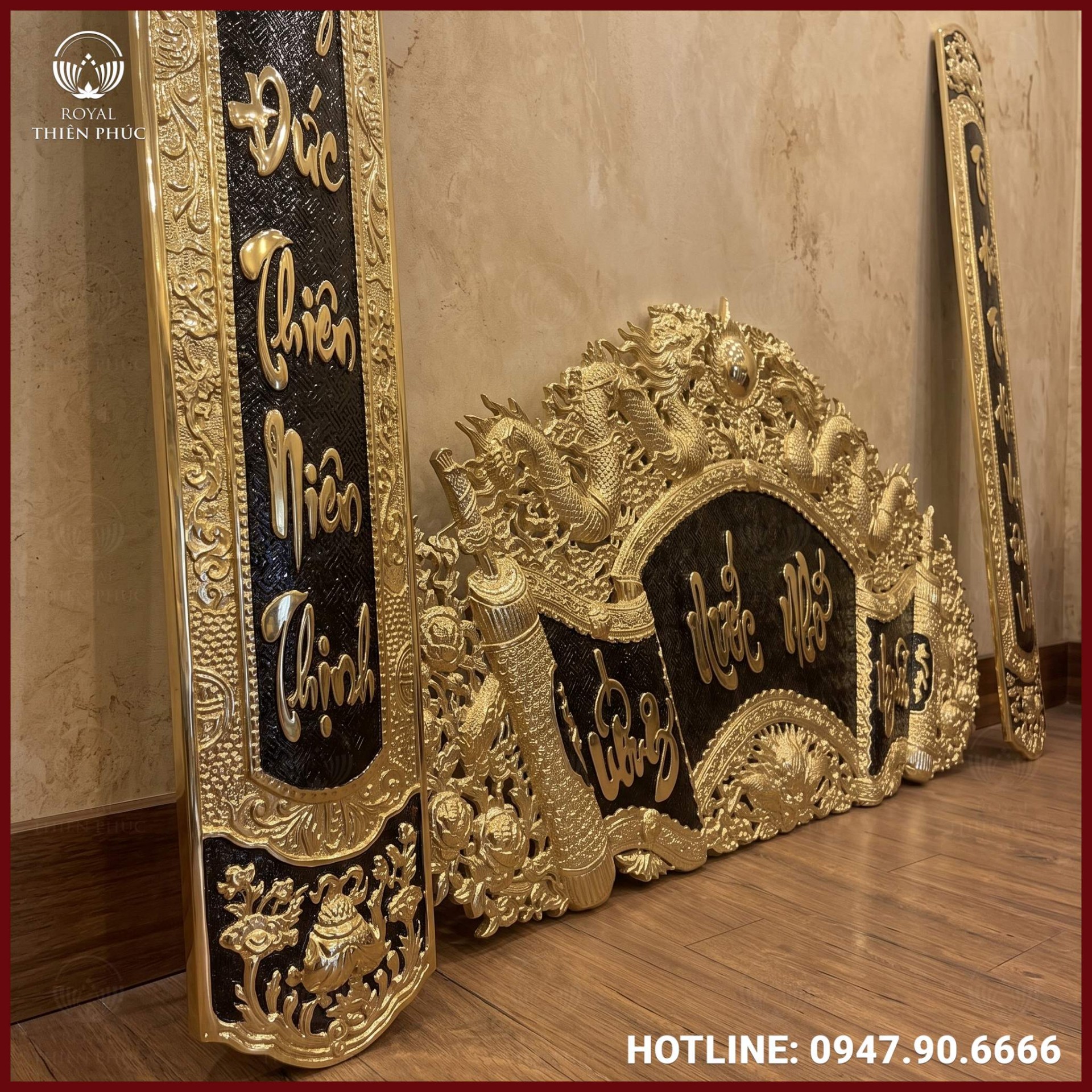 Cuốn thư câu đối “Uống Nước Nhớ Nguồn” bằng đồng vàng 