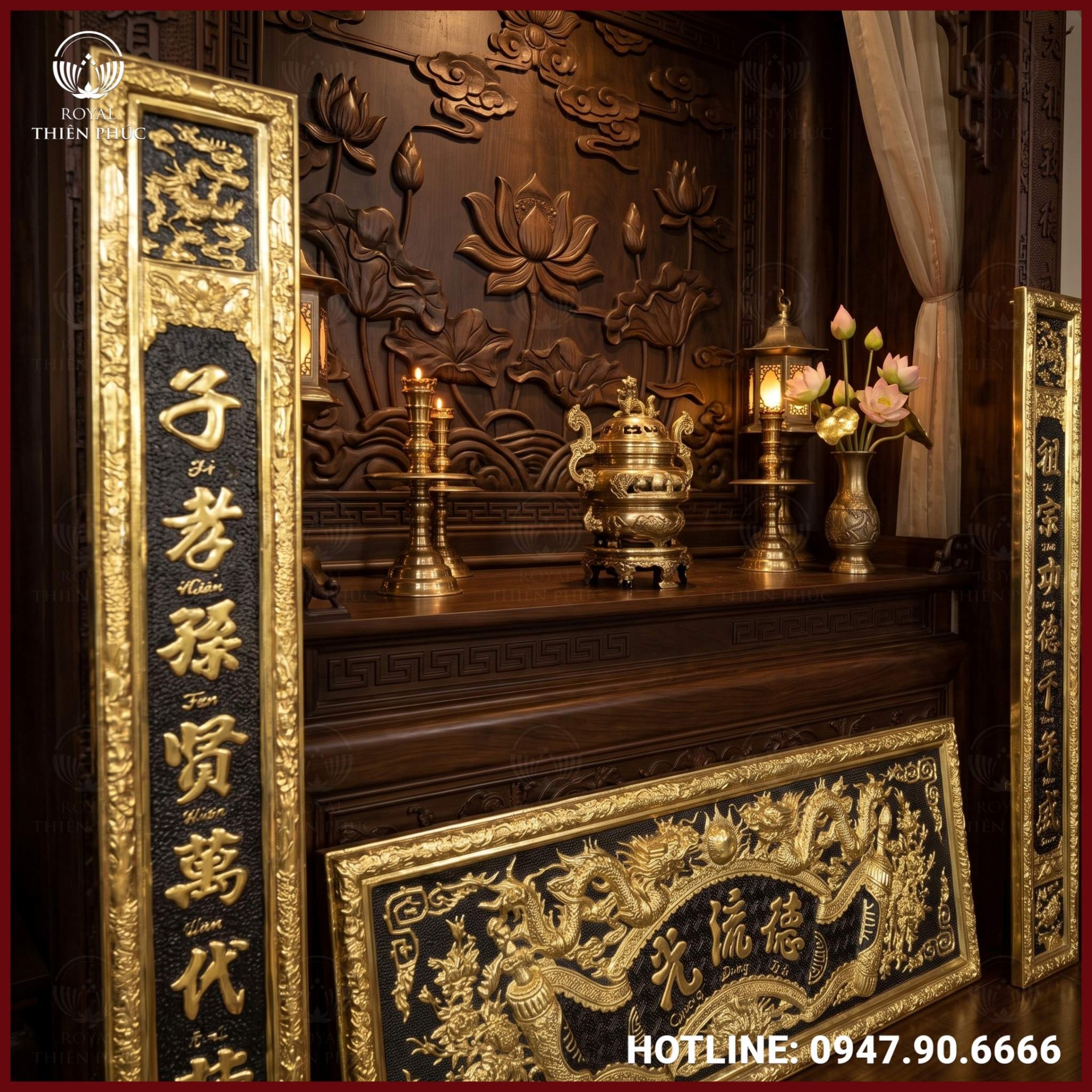 Đại tự câu đối Đức Lưu Quang đồng vàng giả cổ
