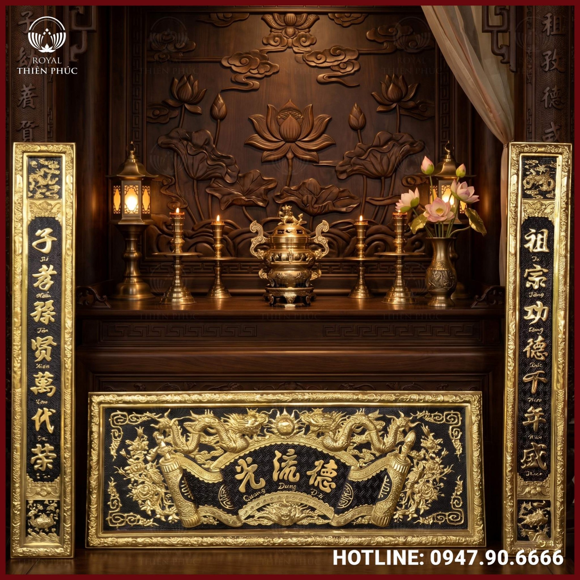 Đại tự câu đối Đức Lưu Quang đồng vàng giả cổ