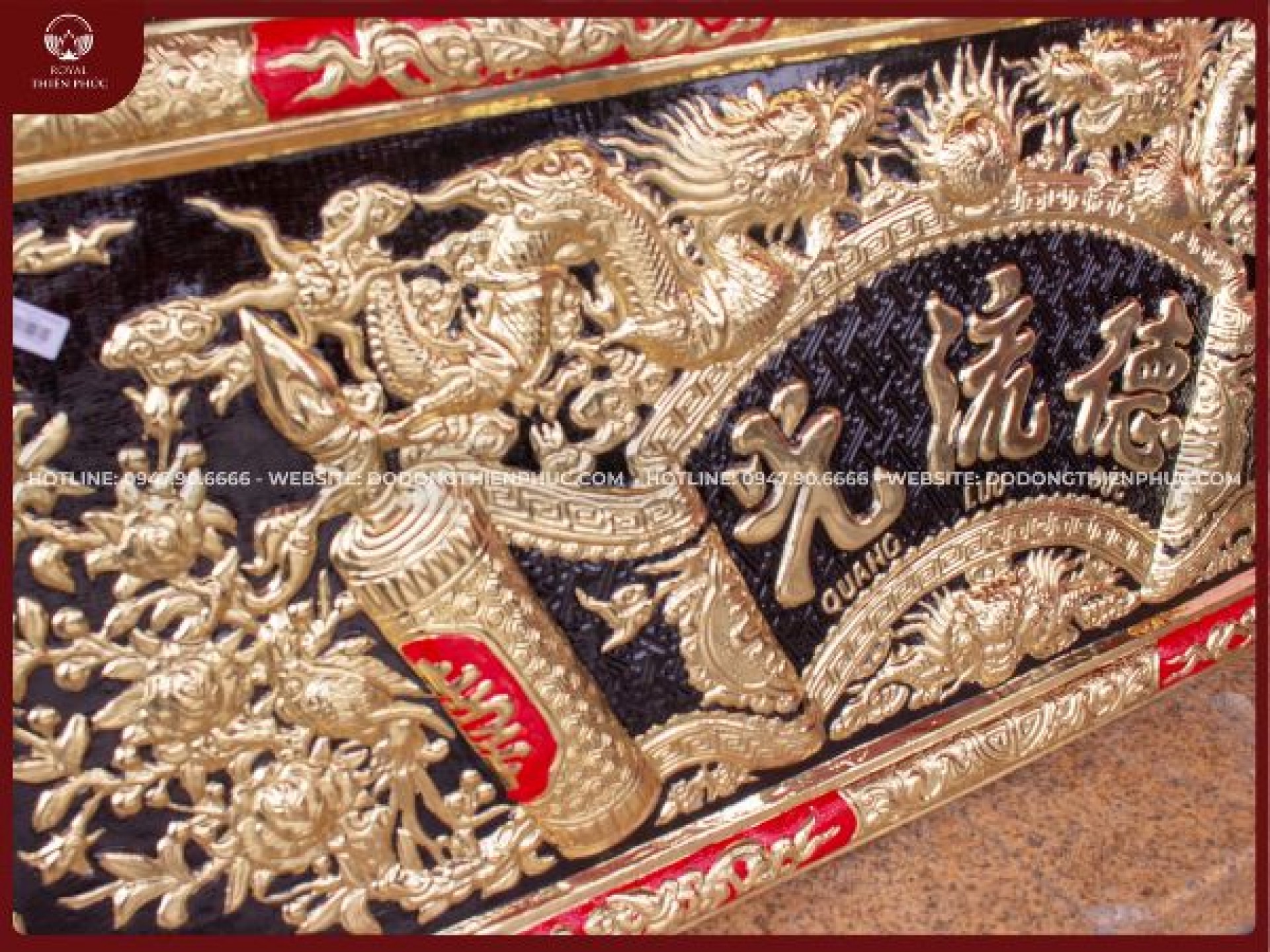 Đại tự câu đối đồng vàng sơn đen và đỏ