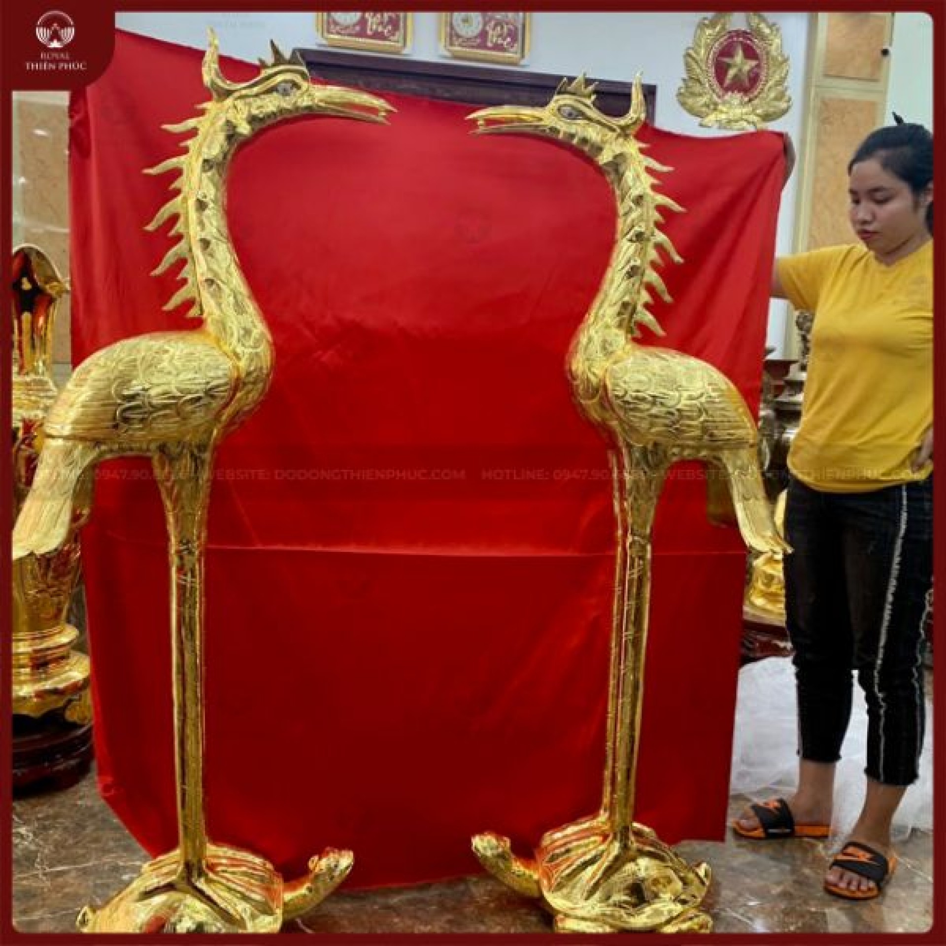Đôi hạc thờ 1m7 thếp vàng
