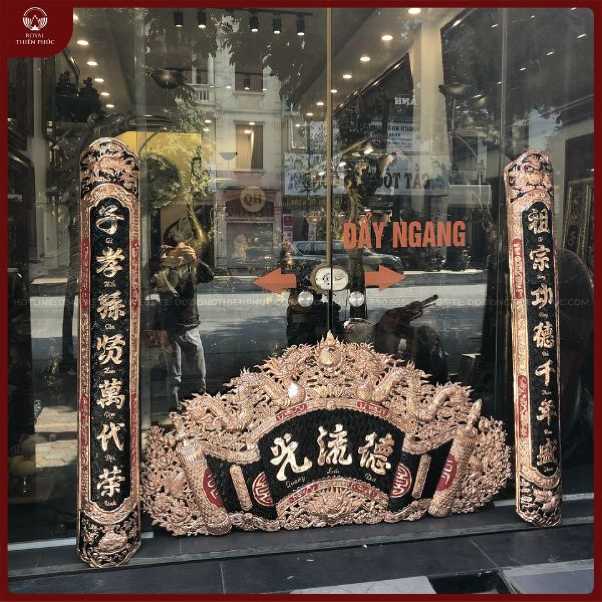 Cuốn thư câu đối đồng đỏ 1m55