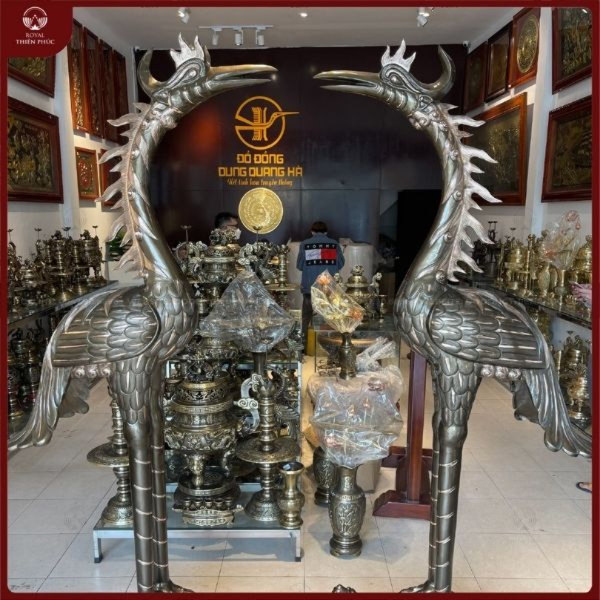 Hạc thờ đồng đỏ cạo màu 2m2 