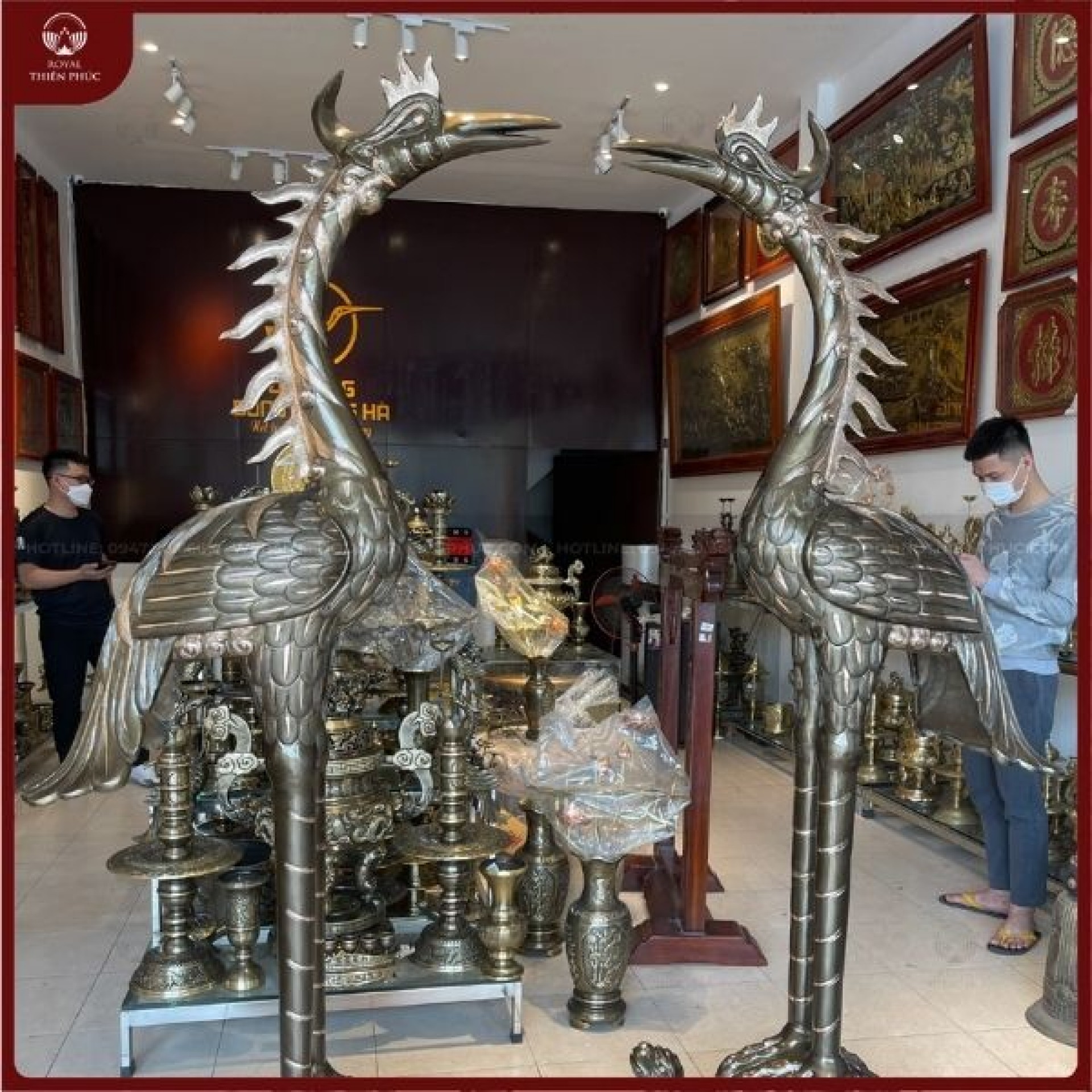 Hạc thờ đồng đỏ cạo màu 2m2 