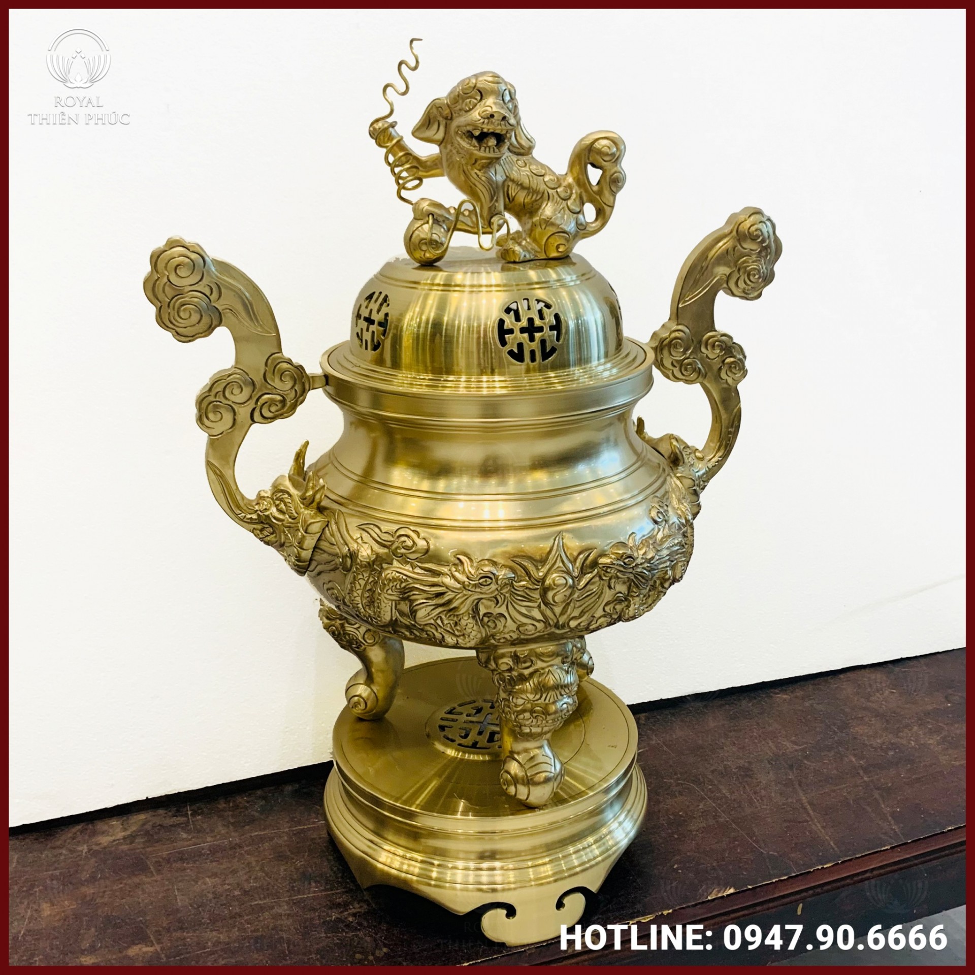 Đỉnh đồng chạm rồng bằng đồng catut cao 62 cm