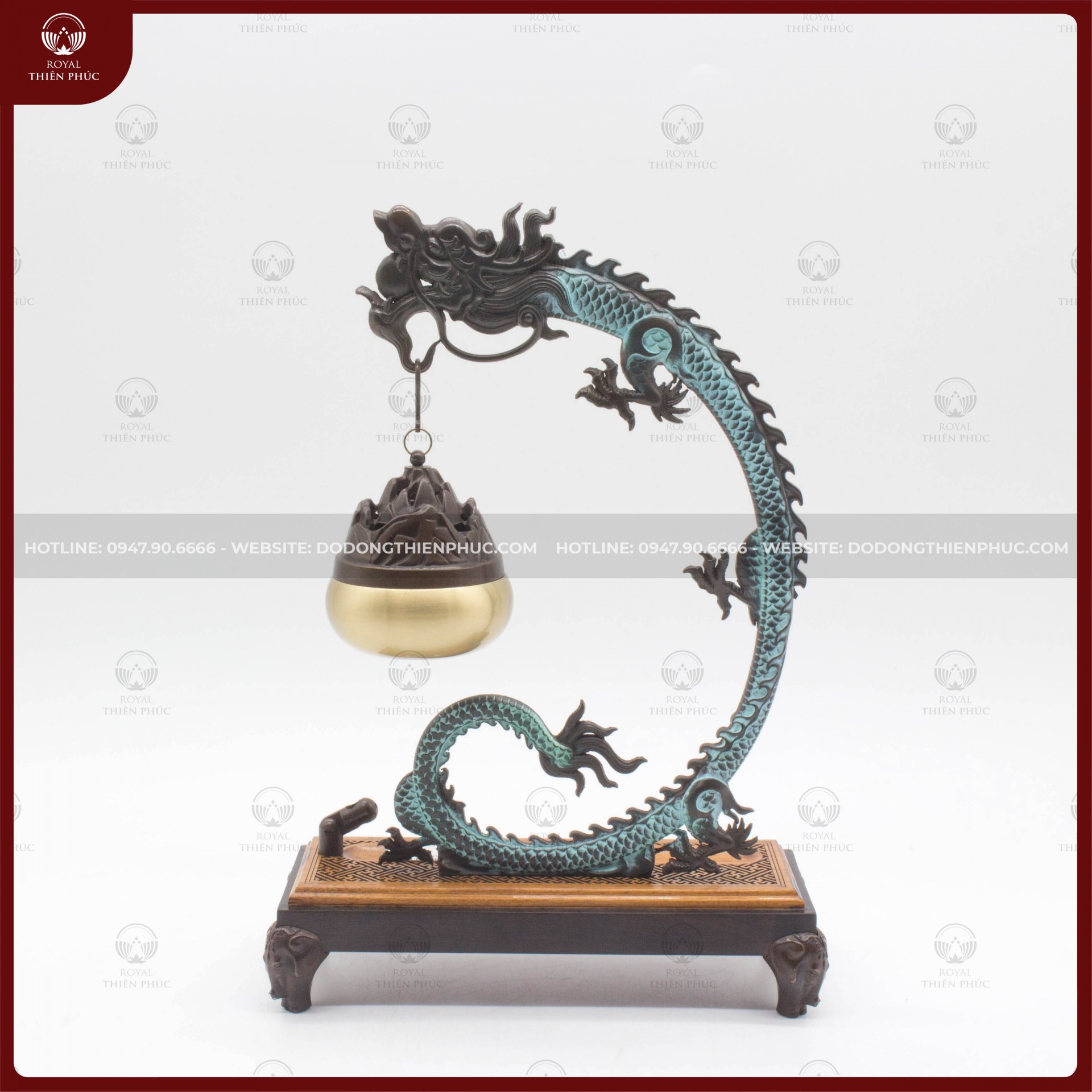 Lư xông trầm con rồng kích thước 30cm x 20cm