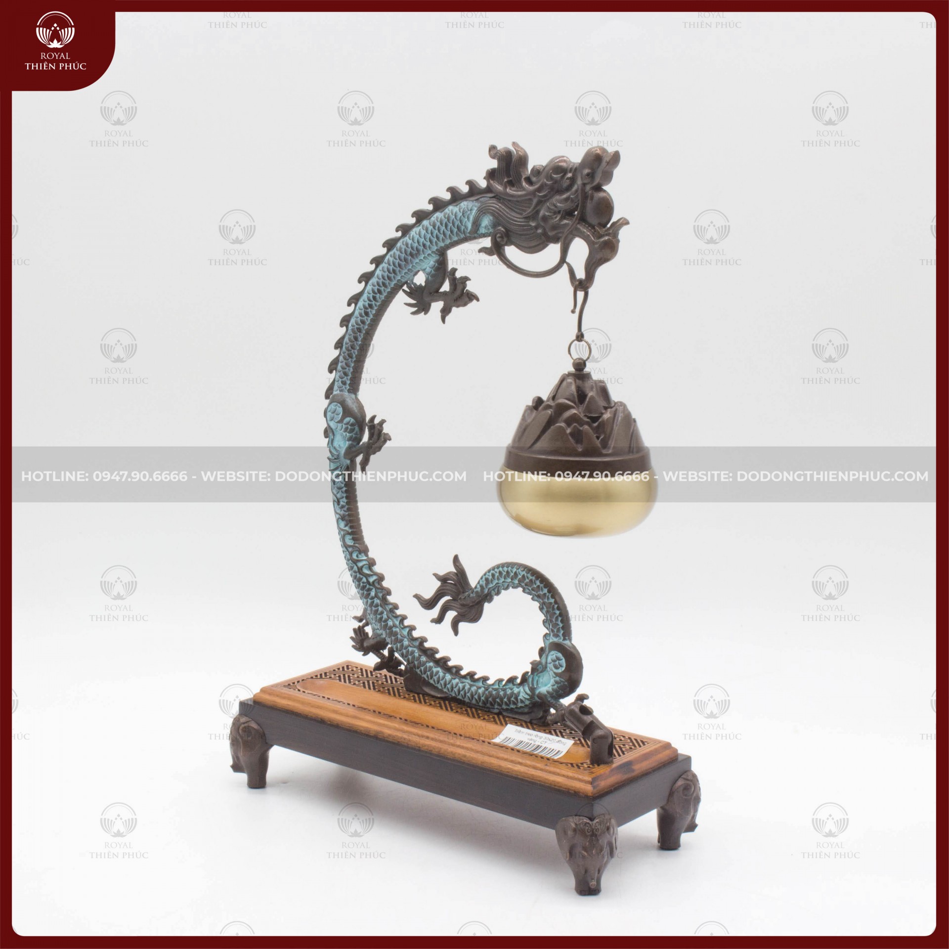 Lư xông trầm con rồng kích thước 30cm x 20cm