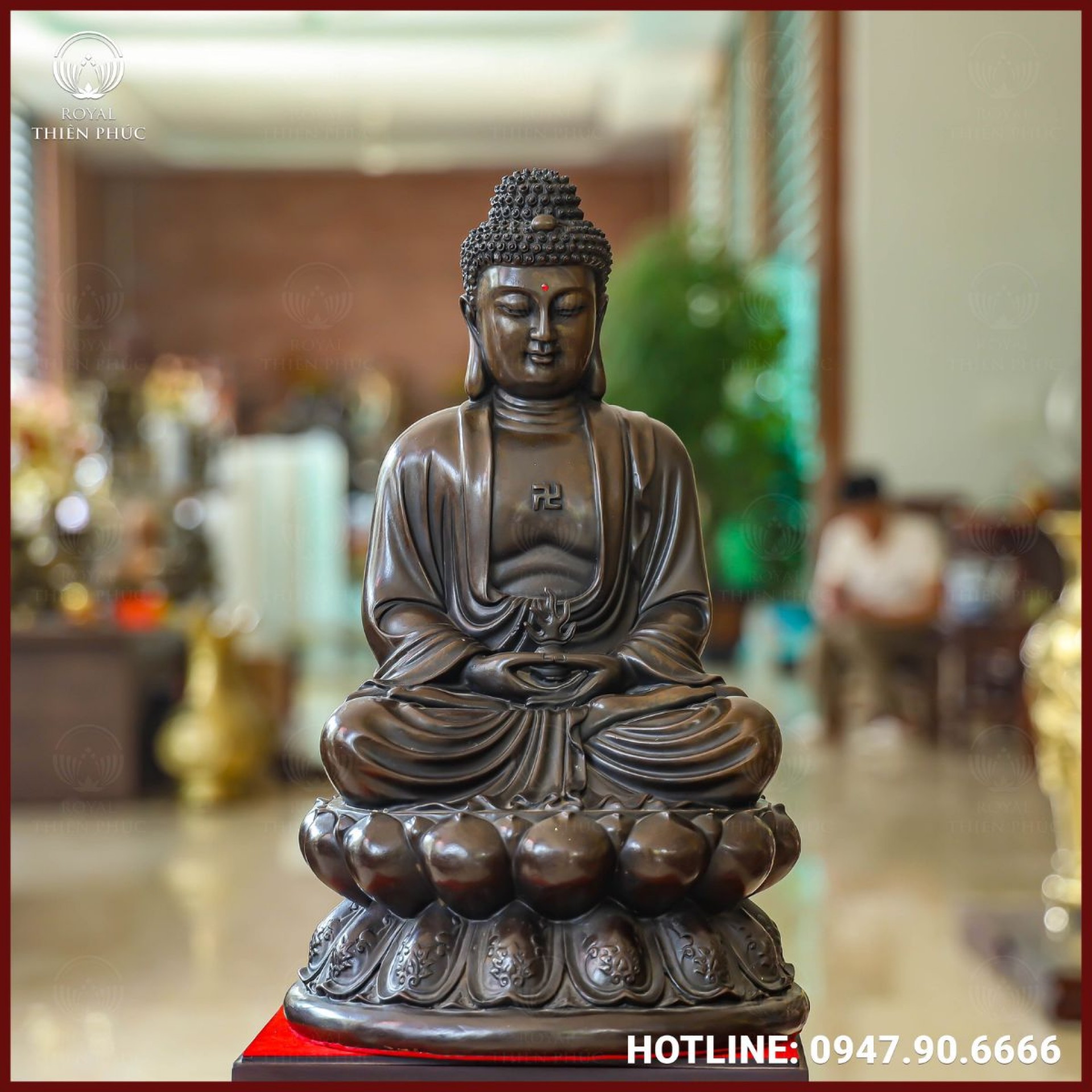 Tượng Phật A Di Đà bằng đồng vàng hun giả cổ cao 46cm