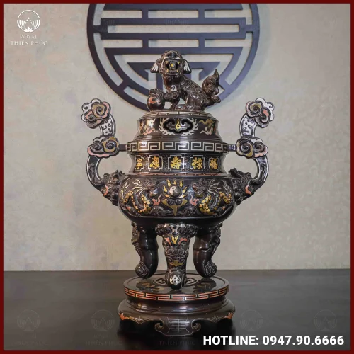 Đỉnh đồng đỏ khảm ngũ sắc chạm rồng 60cm cao cấp 6 Đỉnh đồng đỏ khảm ngũ sắc chạm rồng 60cm cao cấp