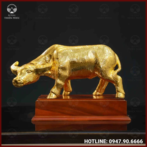 Tượng Trâu Đồng Đỏ Dát Vàng Ngang 38cm, nặng 10,5kg 4 Tượng Trâu Đồng Đỏ Dát Vàng Ngang 38cm, nặng 10,5kg