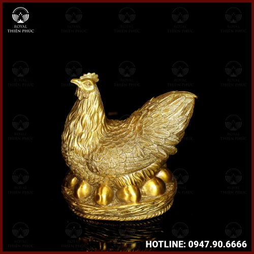 Tượng gà ấp trứng đồng vàng kích thước 17x15cm nặng 1,1kg
