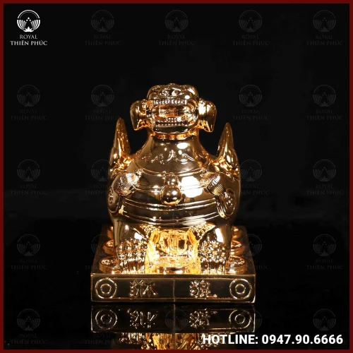 Tượng tỳ hưu như ý đồng vàng mạ vàng cao 17cm