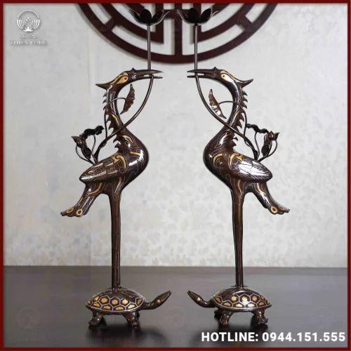 Đôi Hạc đồng đỏ tam khí dát điểm vàng 50cm