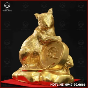 Tượng Chuột Tiền Tài đồng đỏ thếp vàng 38cm 2 Tượng Chuột Tiền Tài đồng đỏ thếp vàng 38cm