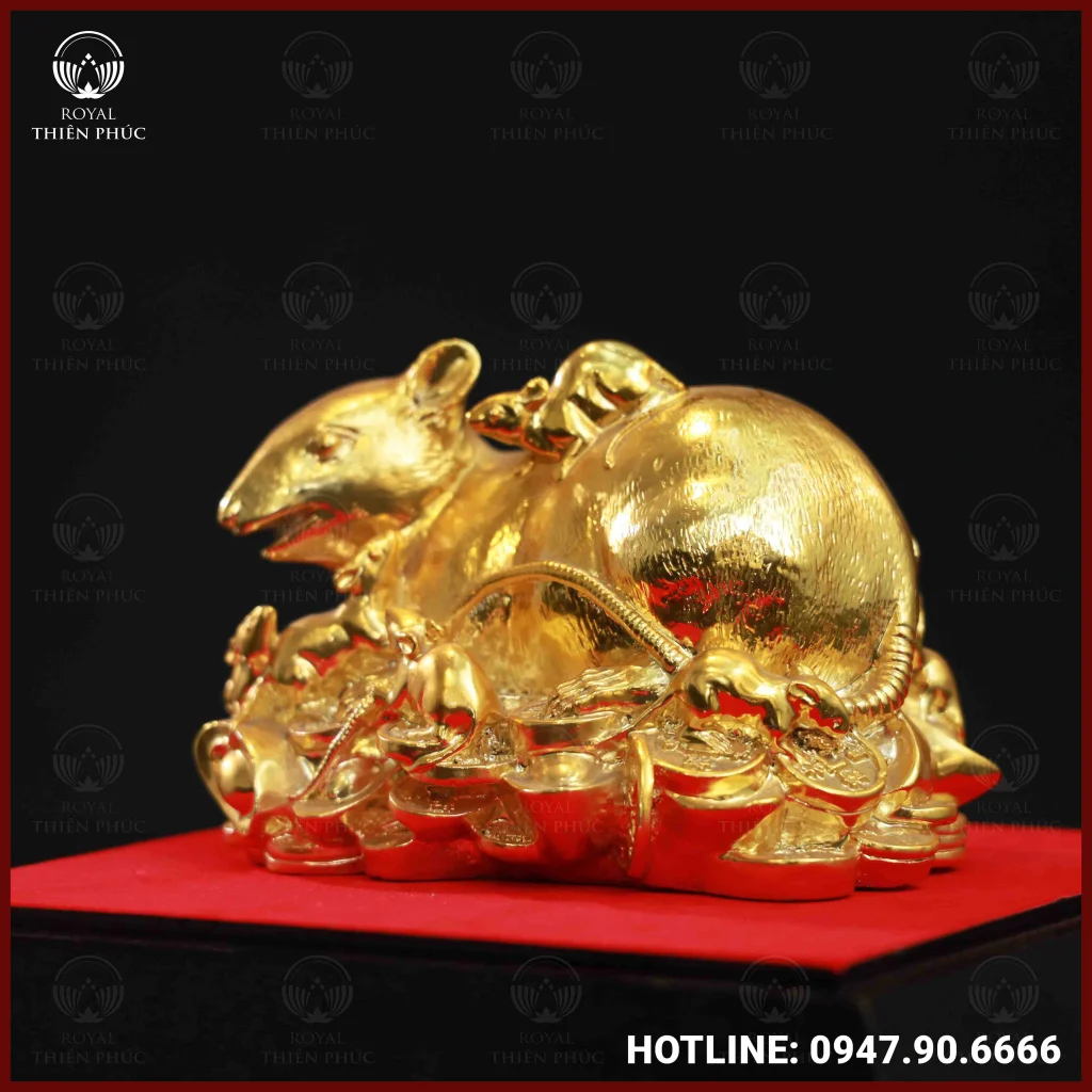 Tượng chuột đàn đồng vàng mạ vàng 10x17,5x12cm 3 Tượng chuột đàn đồng vàng mạ vàng 10x17,5x12cm