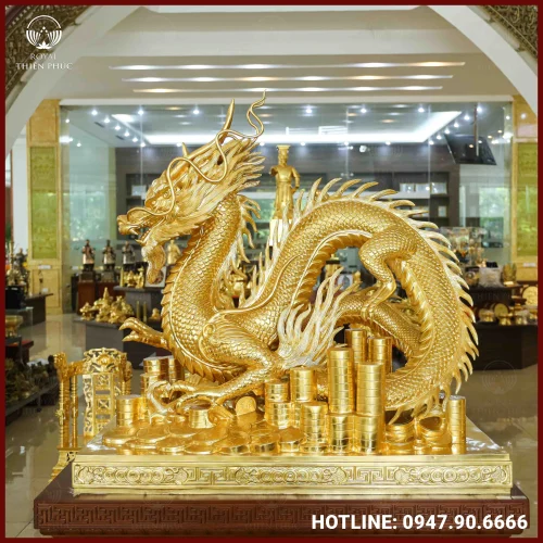 Tượng rồng bằng đồng đỏ dát vàng cao cấp
