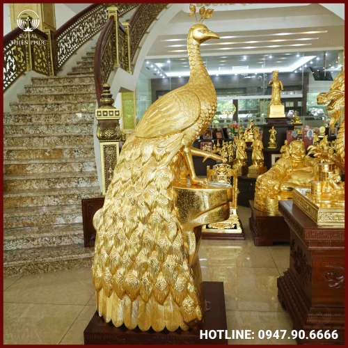 Tượng phượng hoàng đồng đỏ dát vàng cao cấp