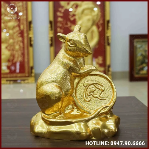 Tượng chuột chữ Tài bằng đồng dát vàng
