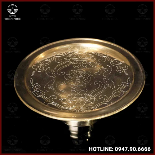 Mâm bồng ám hoa sen bằng đồng catut đường kính 30cm