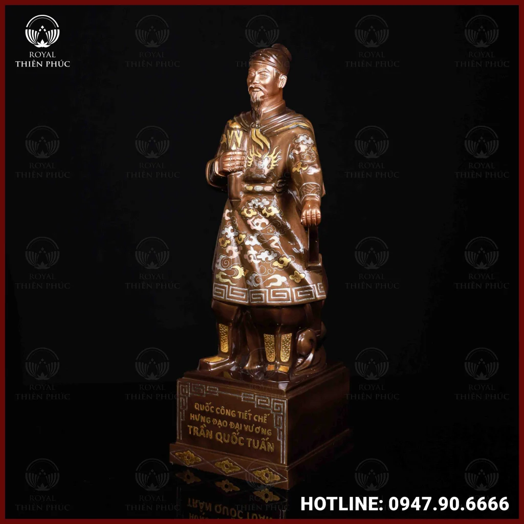 Tượng Trần Quốc Tuấn tam khí dát điểm vàng 50cm 3 Tượng Trần Quốc Tuấn tam khí dát điểm vàng 50cm