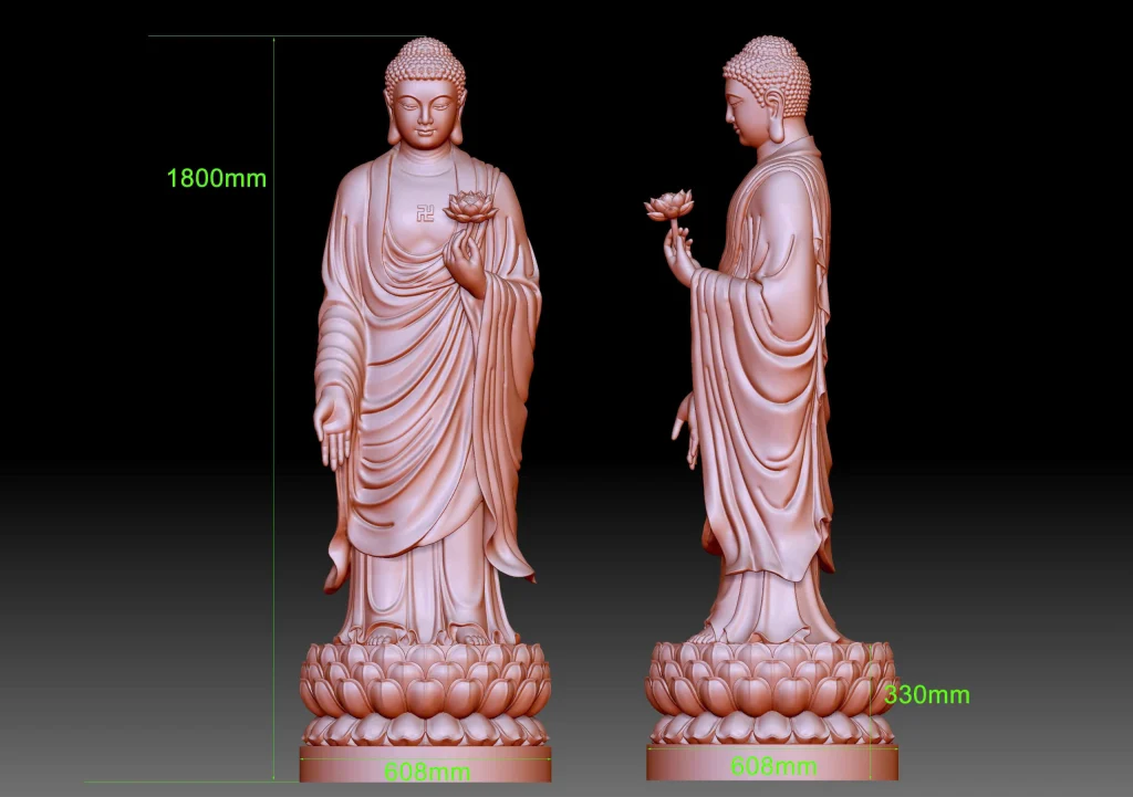 Mãu 3D tượng Phật Adida cao 1m8 nặng 354kg đồng đỏ làm màu