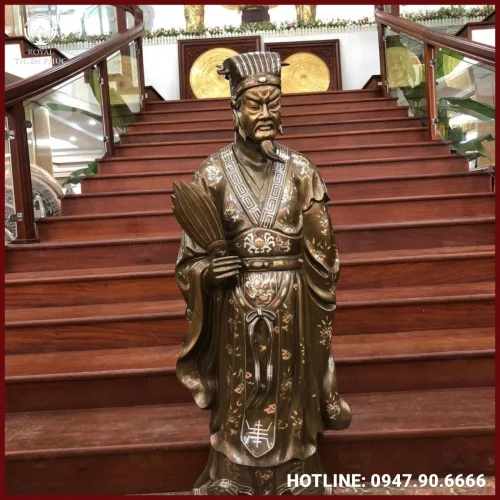 Tượng Khổng Minh bằng đồng đỏ khảm tam khí cao cấp