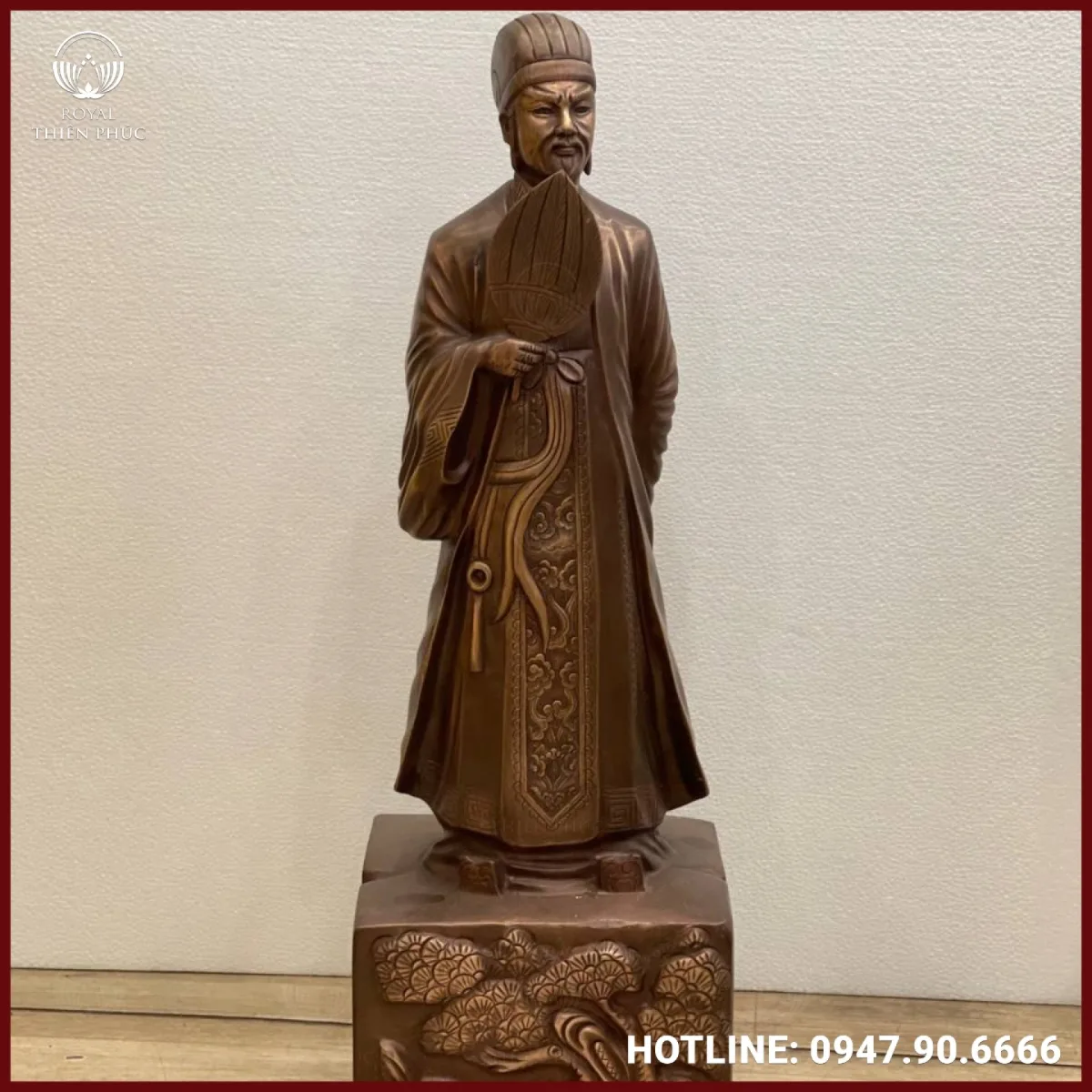 Tượng Khổng Minh bằng đồng đỏ hun giả cổ cao 70cm 1 Tượng Khổng Minh bằng đồng đỏ hun giả cổ cao 70cm
