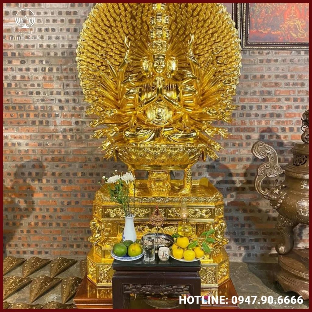 Tượng Phật Thiên Thủ Thiên Nhãn bằng đồng đỏ dát vàng cao 3m3 cao cấp