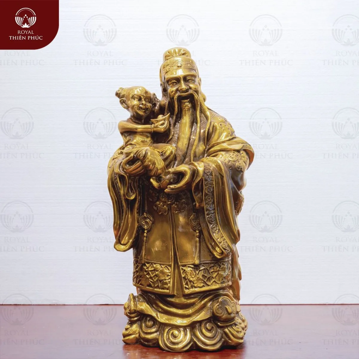 Bộ tượng Tam đa Phúc Lộc Thọ bằng đồng vàng cao 45cm ngang 20cm 2 Bộ tượng Tam đa Phúc Lộc Thọ bằng đồng vàng cao 45cm ngang 20cm