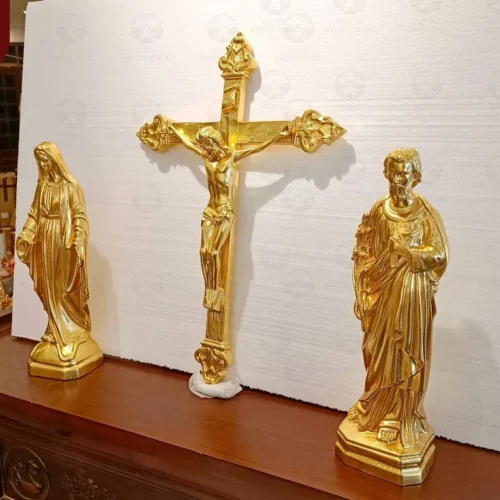 Bộ tượng Thánh Gia để bàn thờ bằng đồng mạ vàng 24k