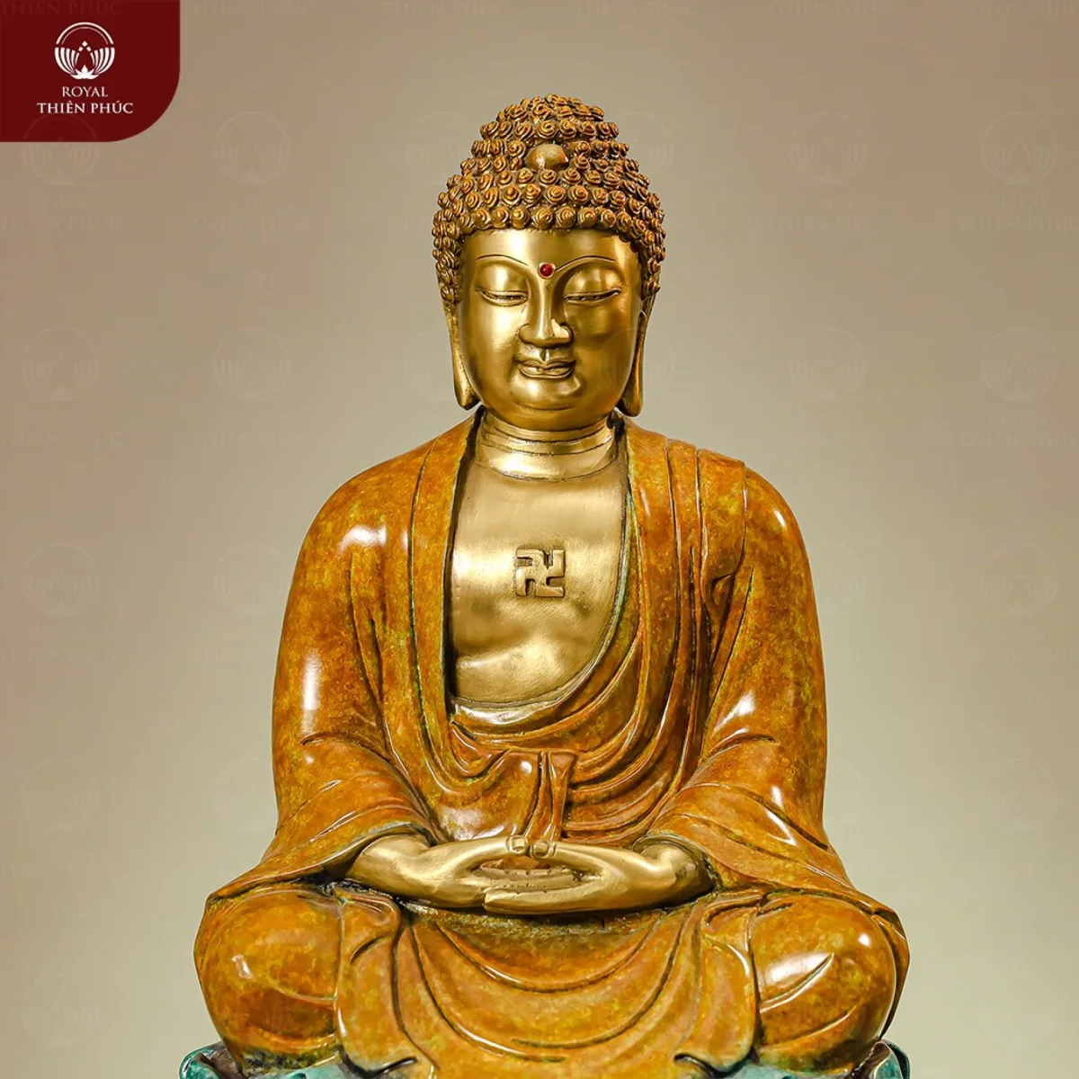 Tượng Đức Phật A Di Đà ngự trên đài sen bằng đồng vàng 2 Tượng Đức Phật A Di Đà ngự trên đài sen bằng đồng vàng