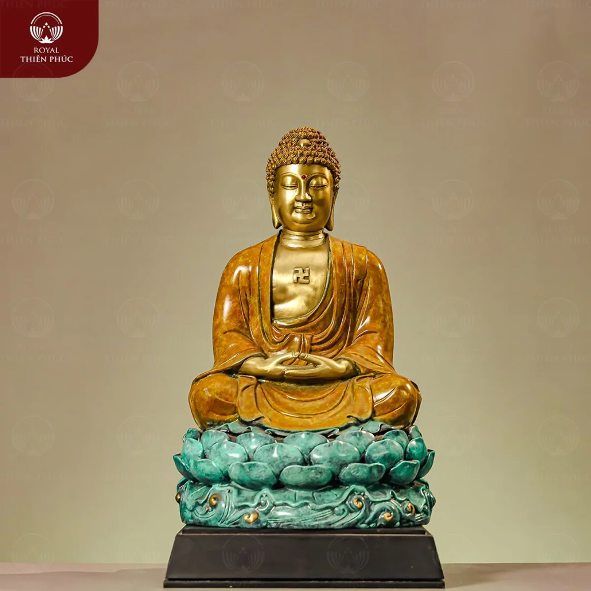 Tượng Đức Phật A Di Đà ngự trên đài sen bằng đồng vàng 3 Tượng Đức Phật A Di Đà ngự trên đài sen bằng đồng vàng