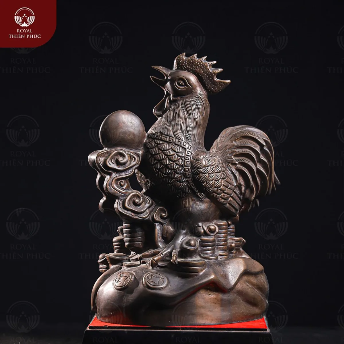 Tượng gà phong thủy bằng đồng đỏ hun nâu giả cổ 38x28cm 5 Tượng gà phong thủy bằng đồng đỏ hun nâu giả cổ 38x28cm