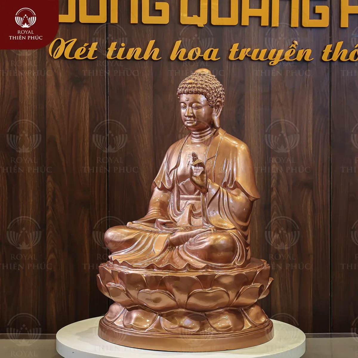 Tượng Phật A Di Đà ngồi trên tòa sen bằng đồng đỏ thờ tại gia 1 tuongphatadidangoitrentoasenbangdongdothotaigia1 w1200