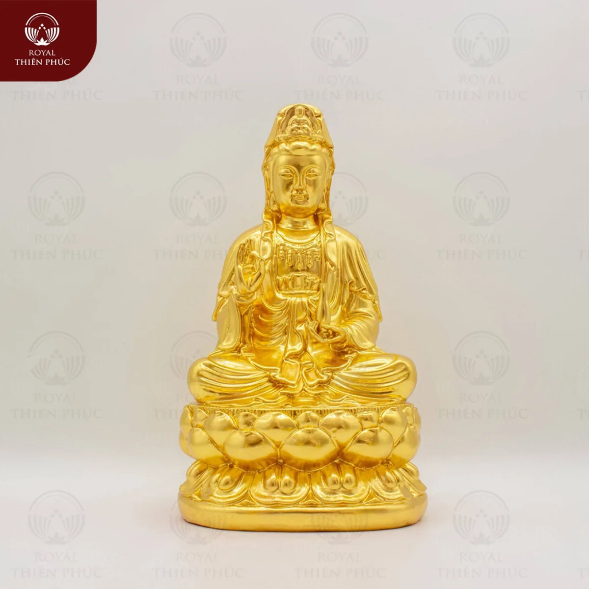 Tượng Phật bà Quan Âm ngự tòa sen báu bằng đồng dát vàng 9999 1 Tượng Phật bà Quan Âm ngự tòa sen báu bằng đồng dát vàng 9999