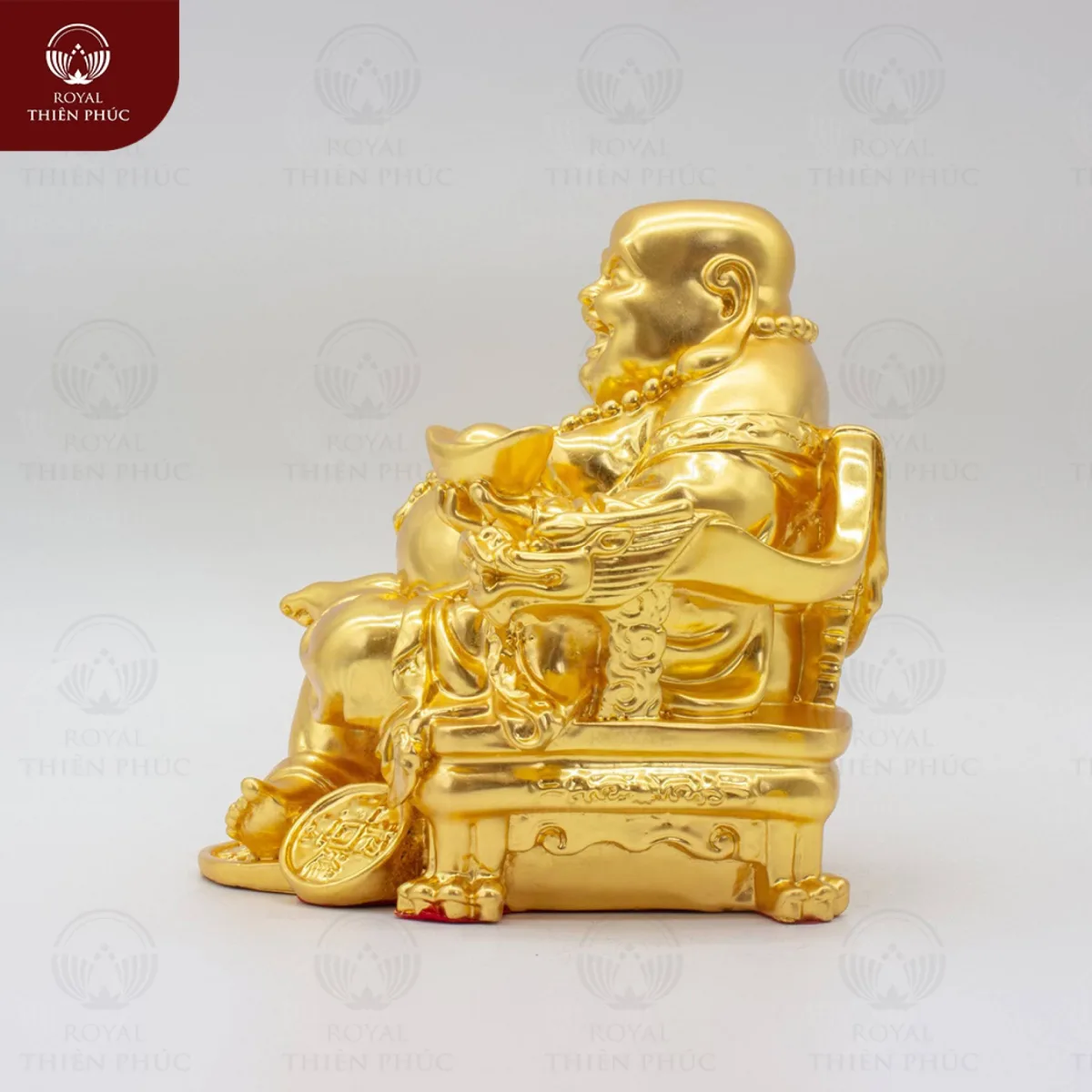 Tượng Phật Di Lặc ngồi ngai rồng bằng đồng dát vàng 9999 3 tuongphatdilacngoingairongbangdongdatvang99993 w1200