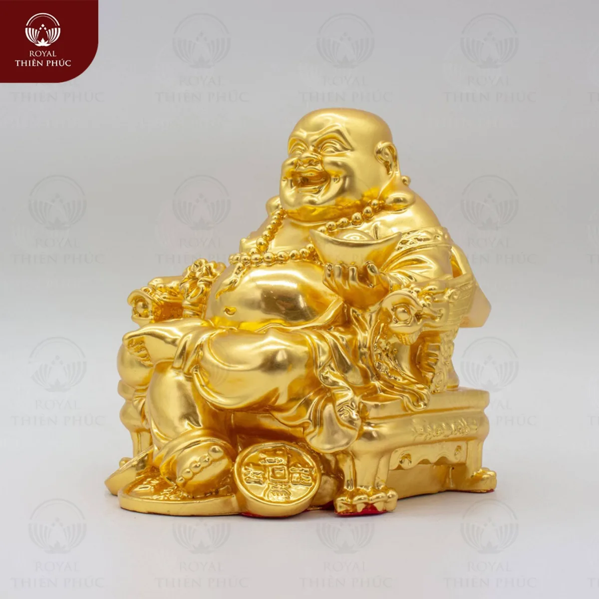 Tượng Phật Di Lặc ngồi ngai rồng bằng đồng dát vàng 9999 5 tuongphatdilacngoingairongbangdongdatvang99995 w1200