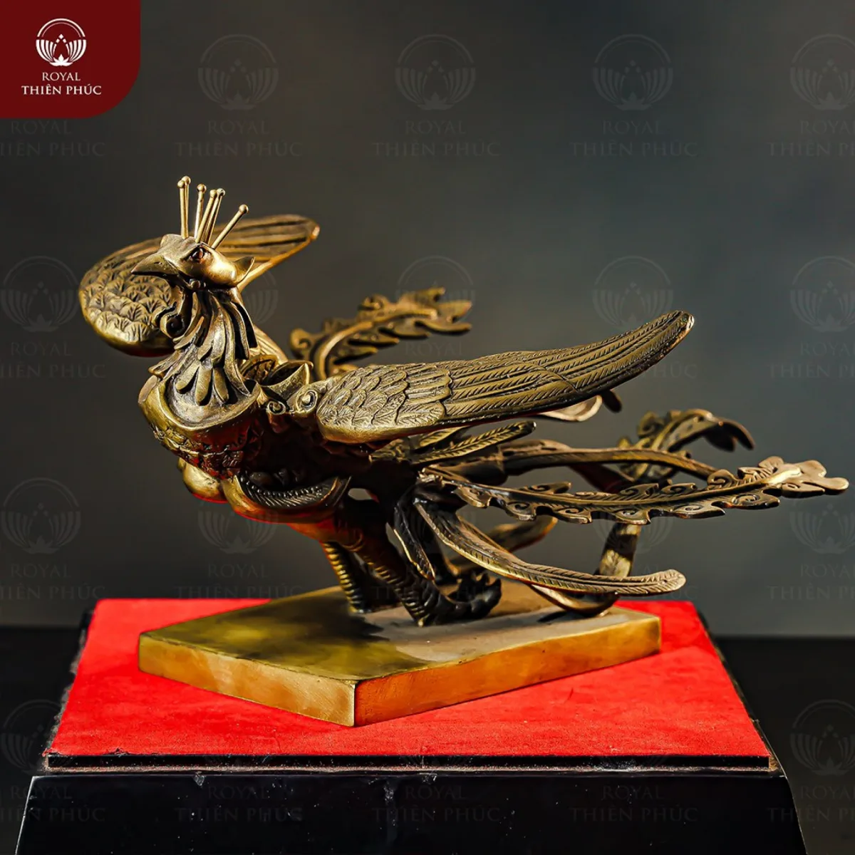 Tượng Phượng Hoàng sải cánh bằng đồng vàng kích thước 18x29x22 cm 3 Tượng Phượng Hoàng sải cánh bằng đồng vàng kích thước 18x29x22 cm